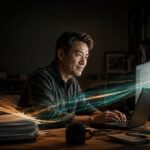 GPT-6 Astra 值得升級嗎?AI 工具比較:大叔用 ChatGPT、Claude 後最有感的是速度 3 GPT-6 Astra AI 工作流程加速概念圖:中年工作者在電影感書房操作文件、試算表與簡報